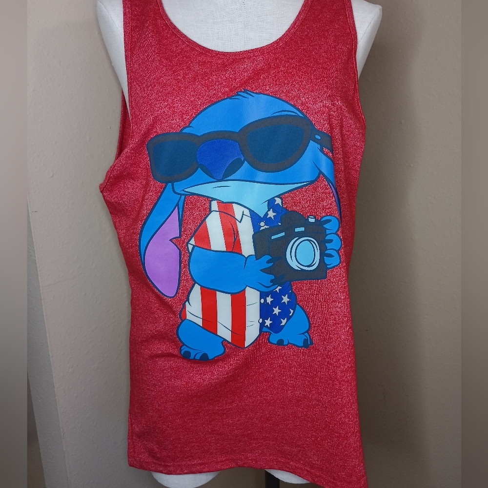 Disney Stitch Red Tank Top Americana Theme Sz Medium